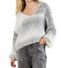 Tinsel Fleck V Neck Fisherman Sweater In Grey