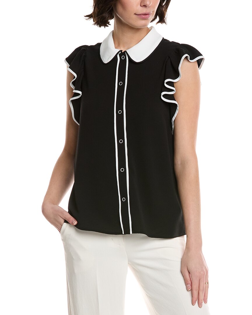 CeCe Flutter Sleeve Collared Blouse