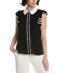 CeCe Flutter Sleeve Collared Blouse