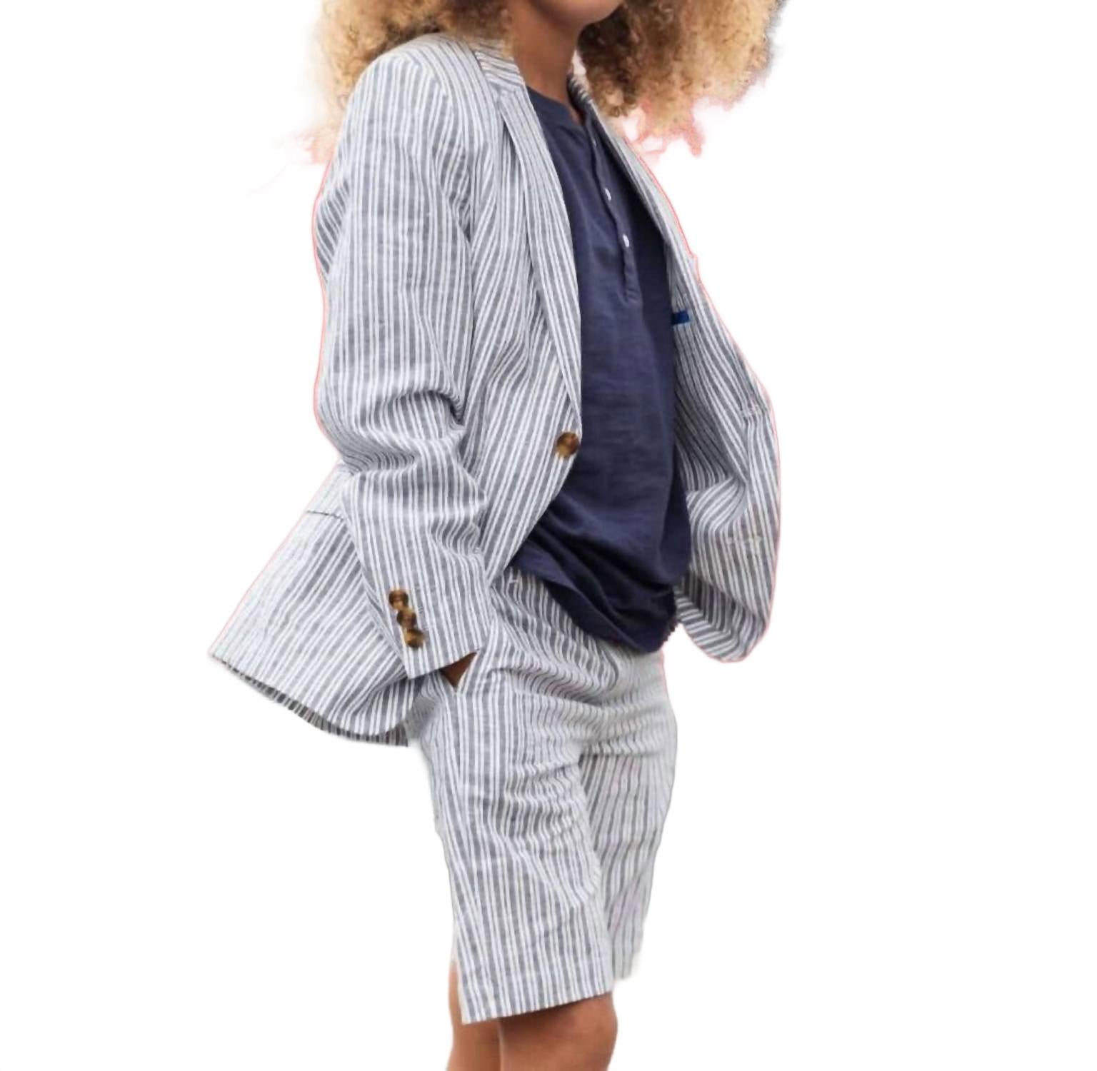 Kid's Stripe Trouser Short In Navy