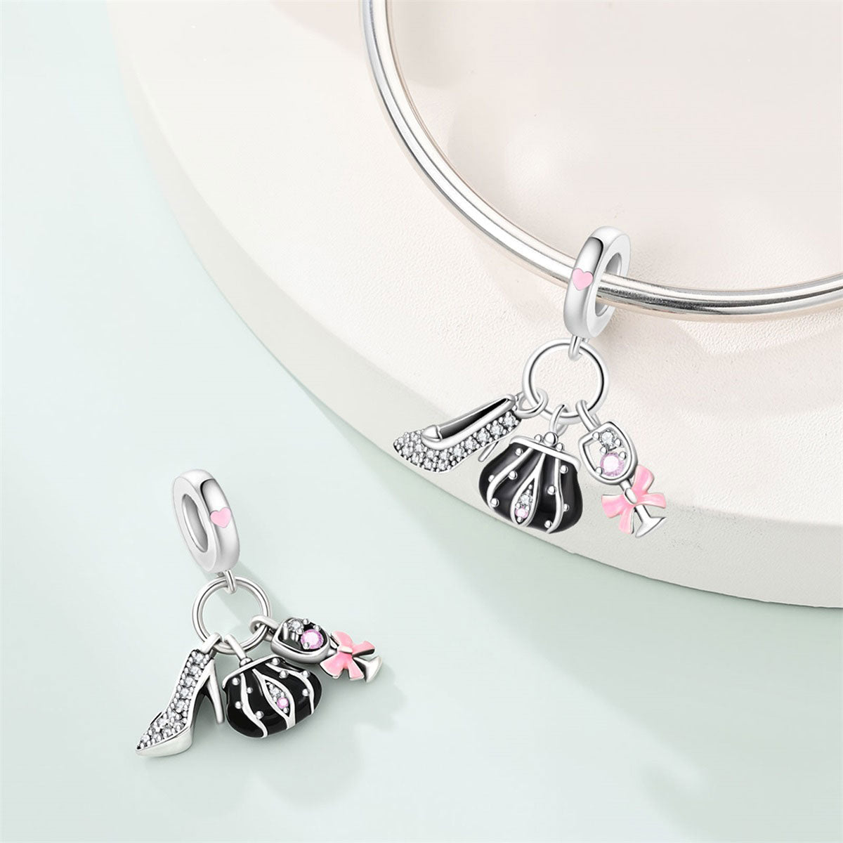 Fashion Handbag, Heel & Champagne Glass Dangle Charm