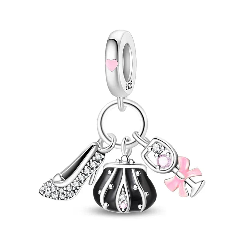 Fashion Handbag, Heel & Champagne Glass Dangle Charm