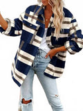 Women's Plaid Button Flannel Shirt In Navy Blue