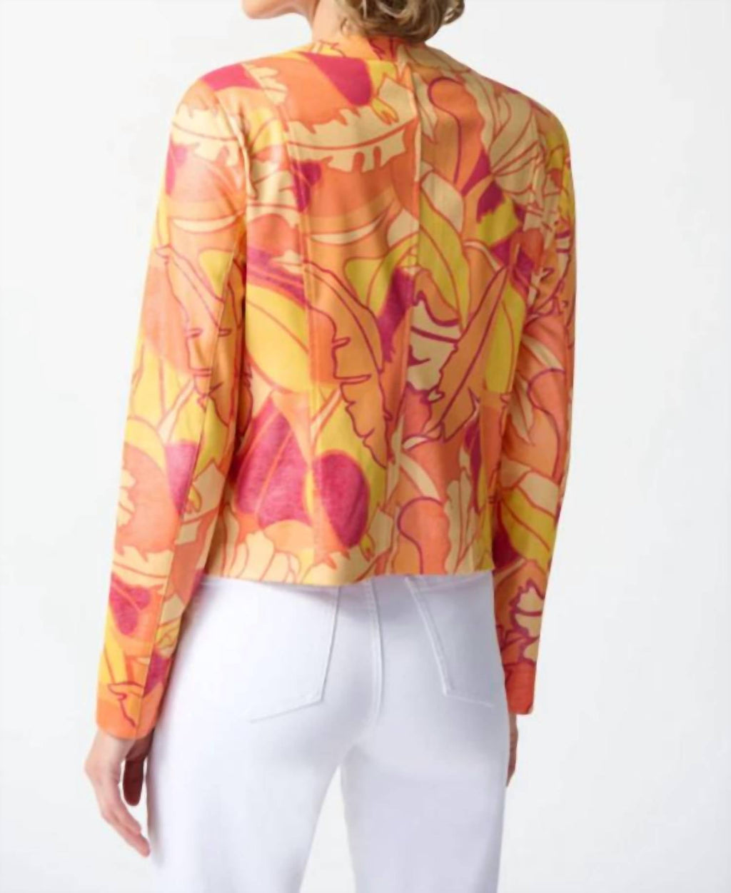 Foiled Suede Floral Print Fitted Jacket In Pink/multi