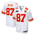 Men's Kansas City Chiefs Travis Kelce #87 White Super Bowl LVII Patch Away Game jersey