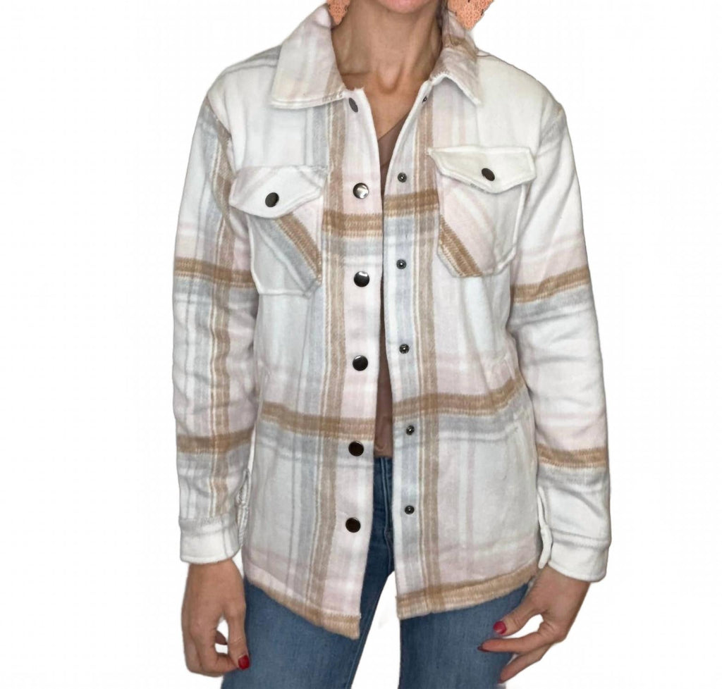 Norah Plaid Shacket In Blush