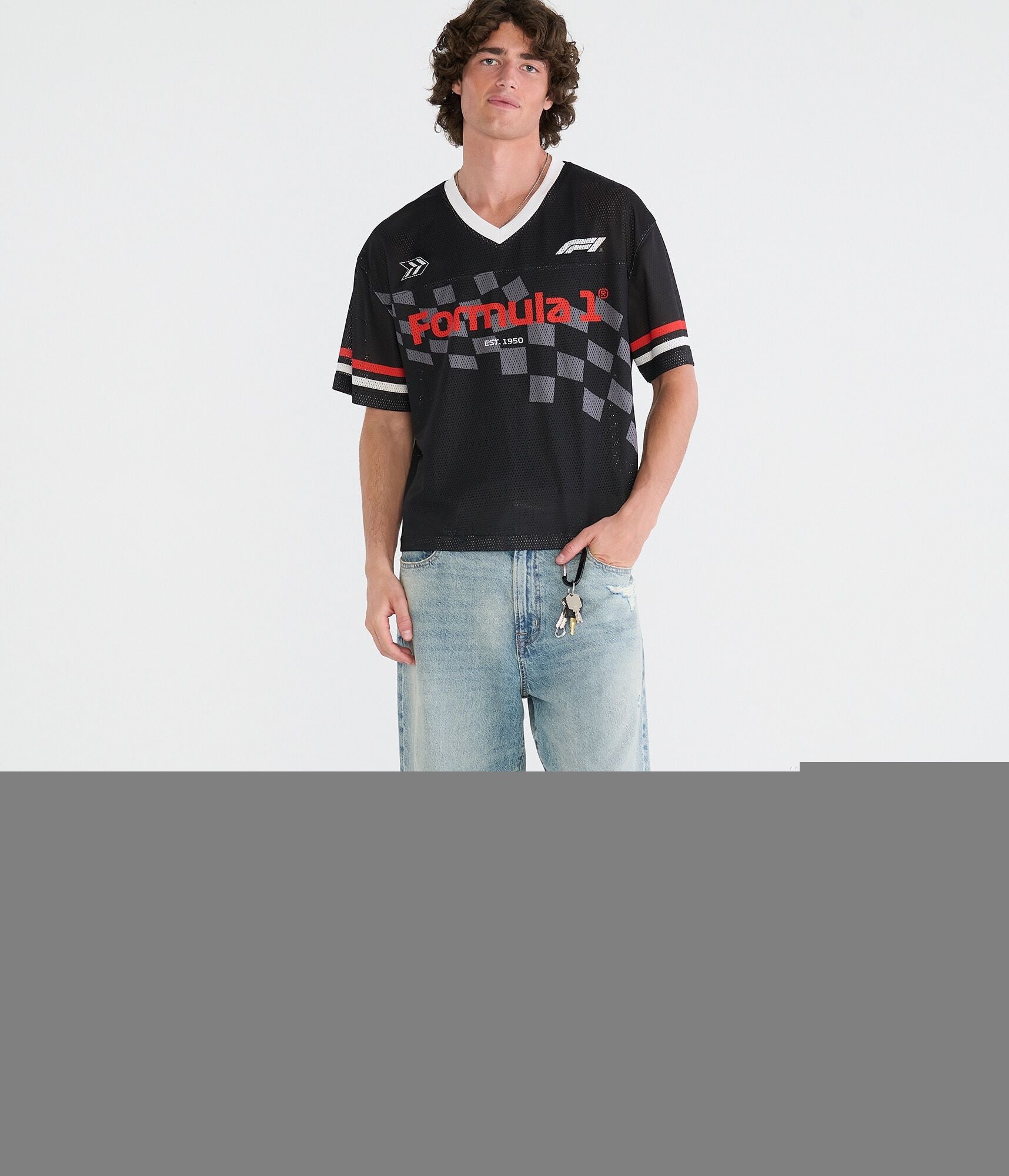 Aeropostale Formula 1 Checkered Flag Boxy V-Neck Jersey