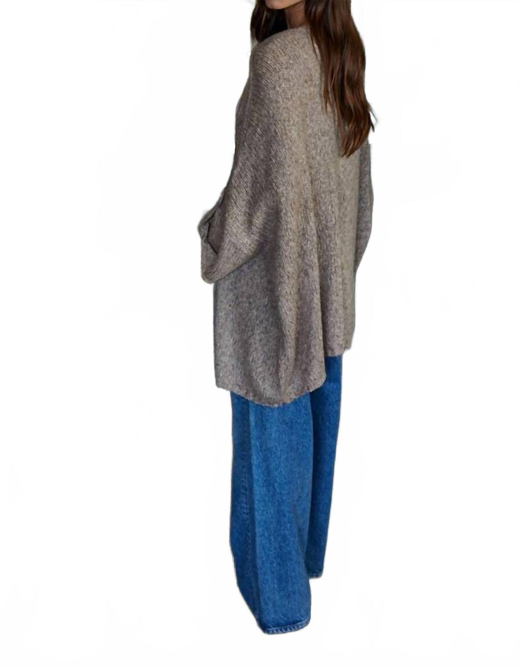 Folded Quarter Sleeve Open Front Cardigan In Mocha