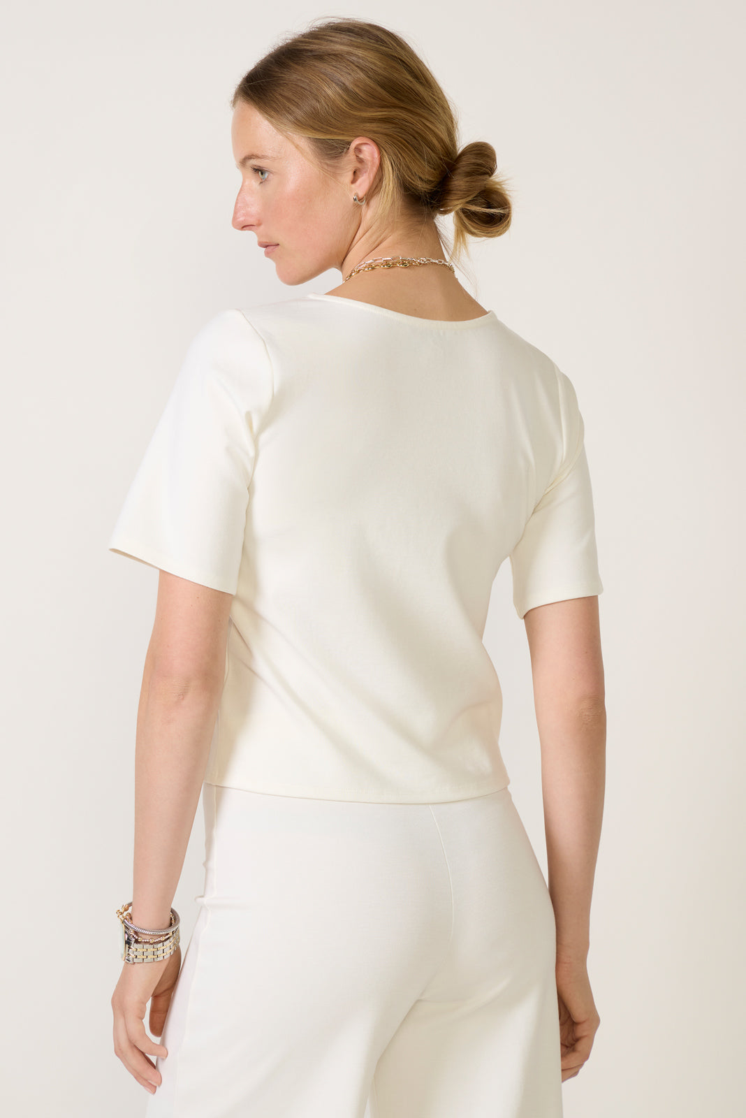 Women's Ponte Knit Short Sleeve Extended Top