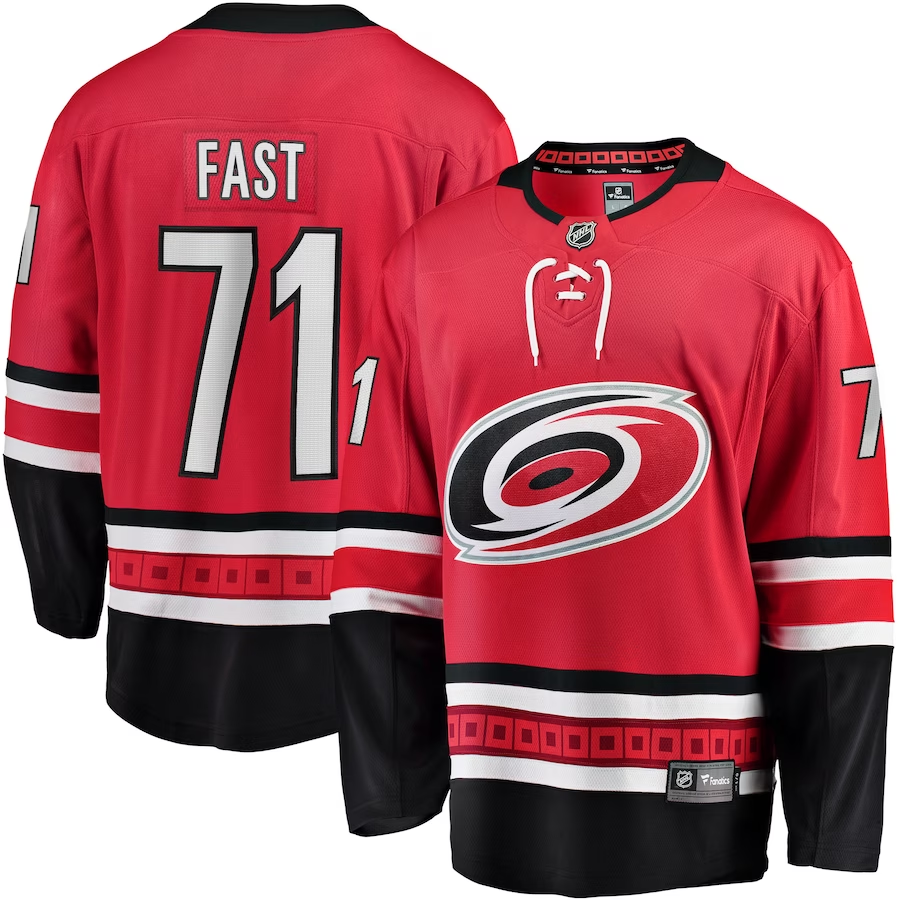 Men's Carolina Hurricanes Jesper Fast #71 Red Home Breakaway Player jersey