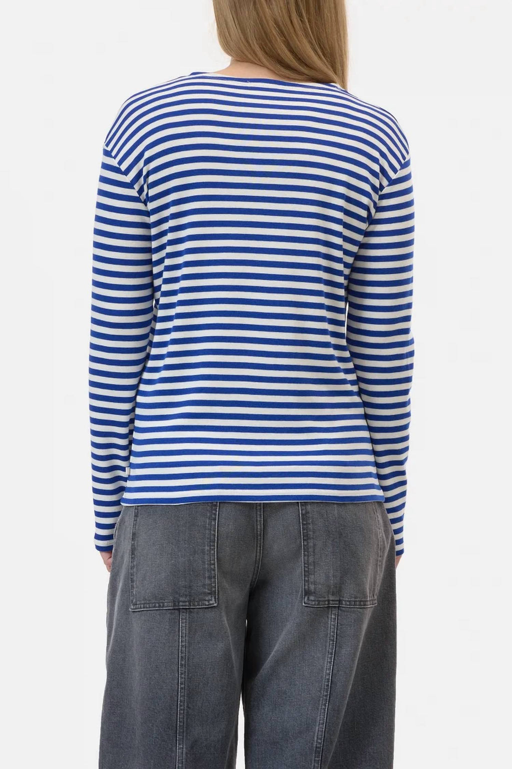Basic Long Sleeve Classic Crew Neck Top In Galaxy Blue