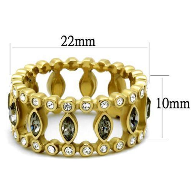 IP Gold(Ion Plating) Stainless Steel Ring with Top Grade Crystal in Black Diamond