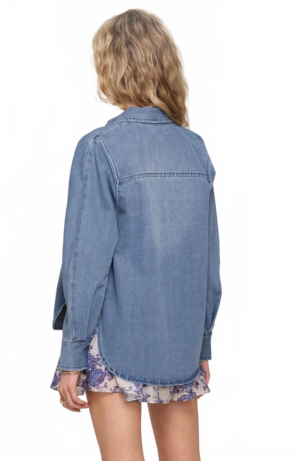 Suzanne Button Down Shacket In Ocean