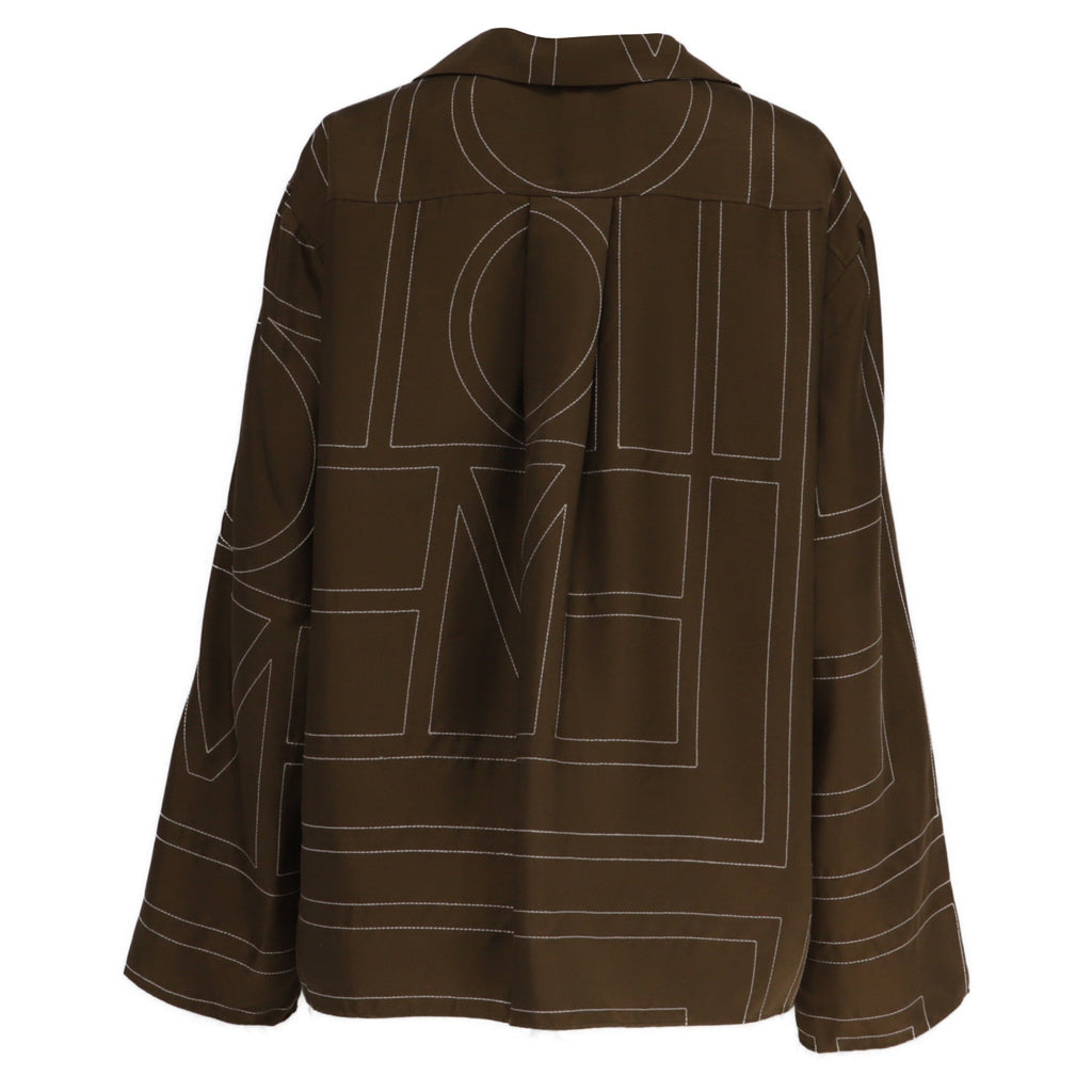 Totême Monogram Button-Down Shirt in Brown Silk