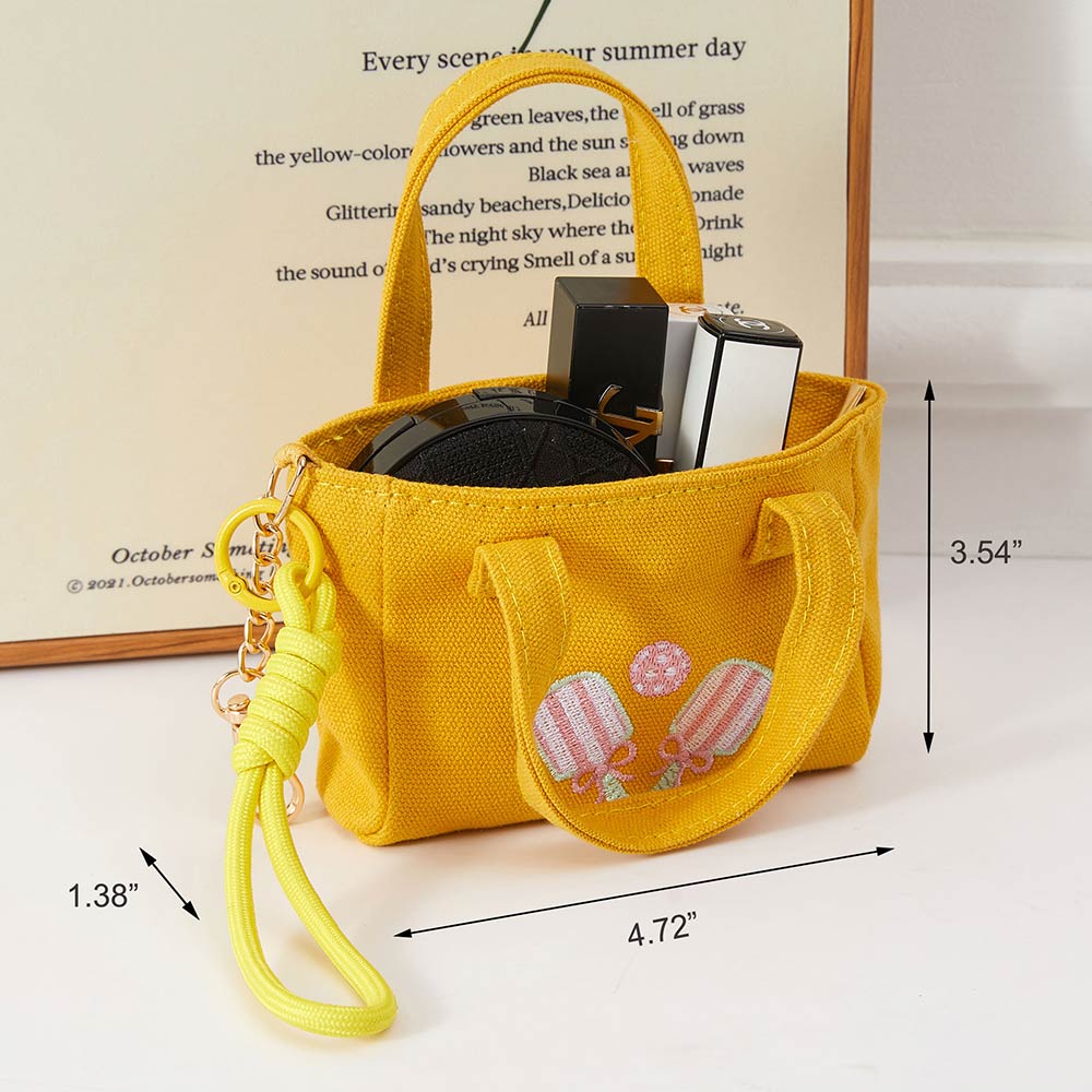 Pickleball Paddle Embroidered Mini Canvas Tote Bag Keychain Bag Charm