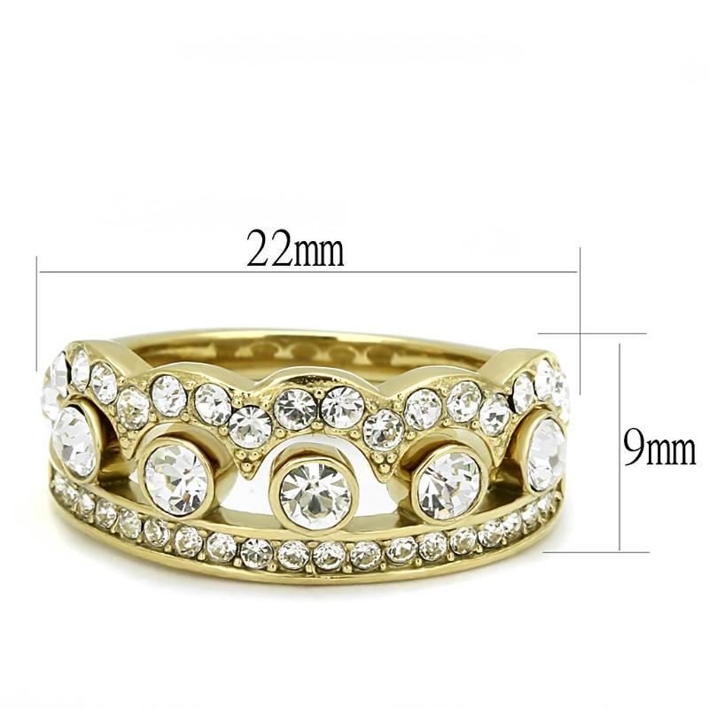 IP Gold(Ion Plating) Stainless Steel Ring with Top Grade Crystal in Clear