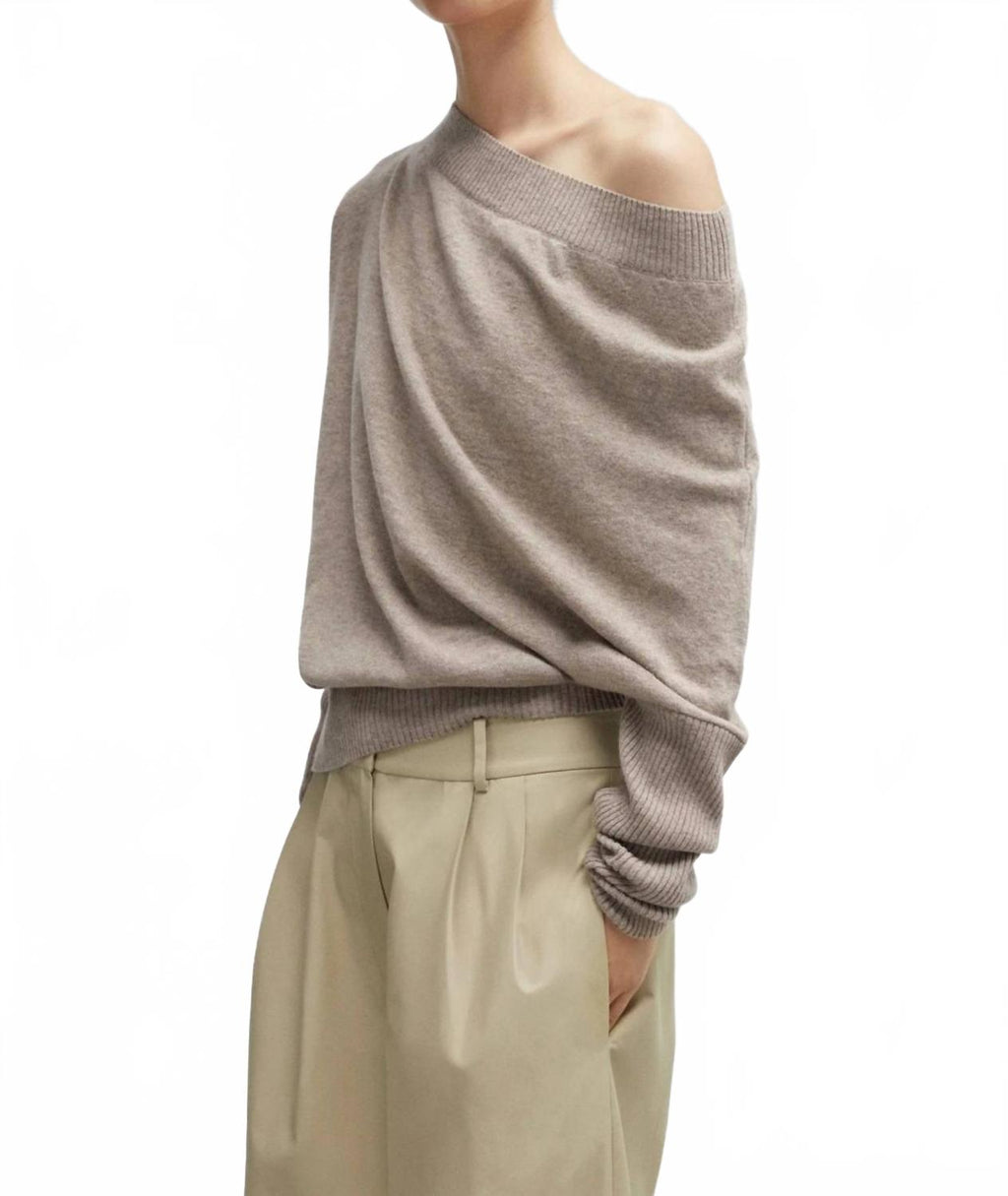Merino Wool Off Shoulder Sweater In Taupe