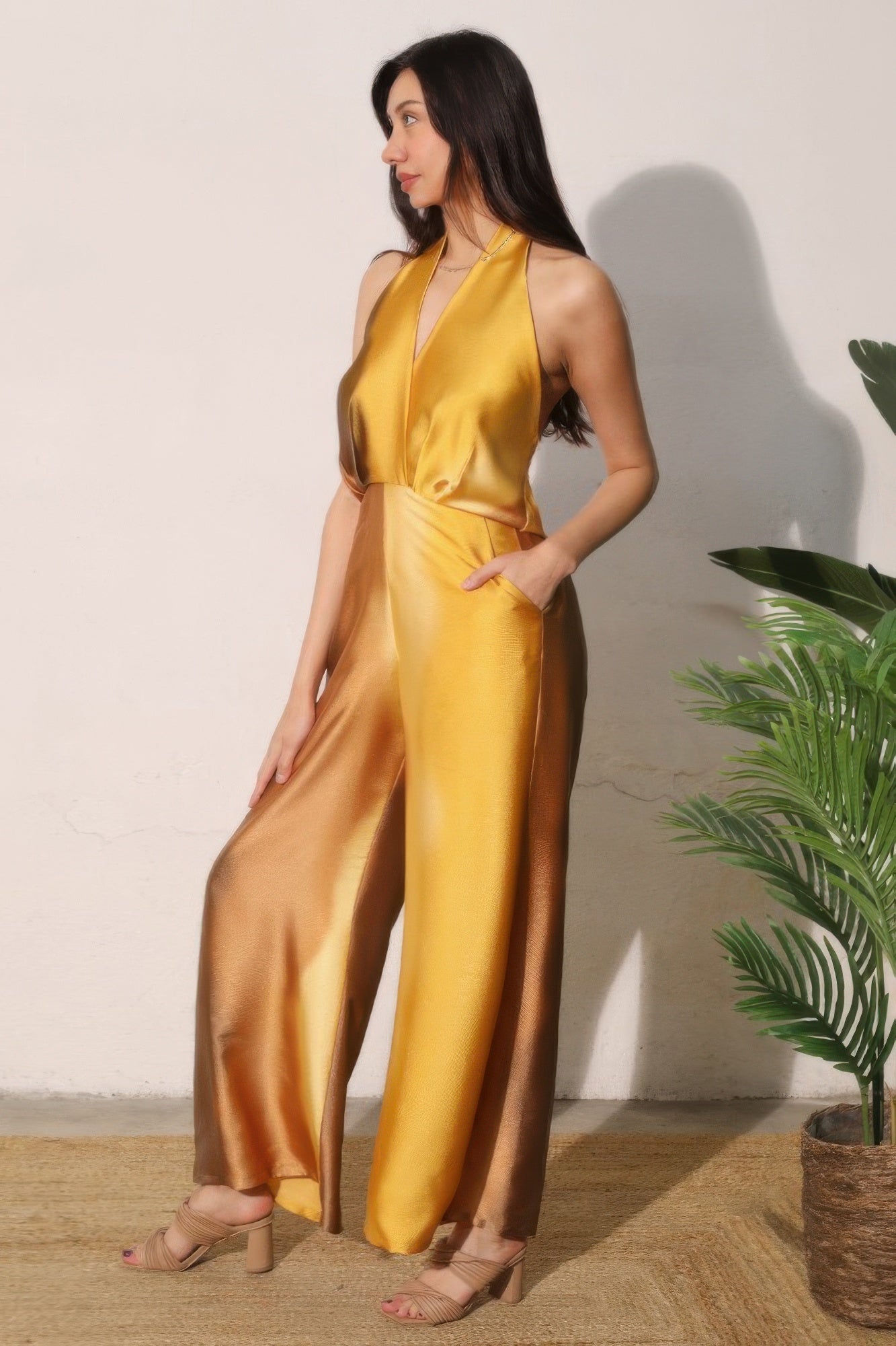 Ombre Satin Convertible Halter Jumpsuit