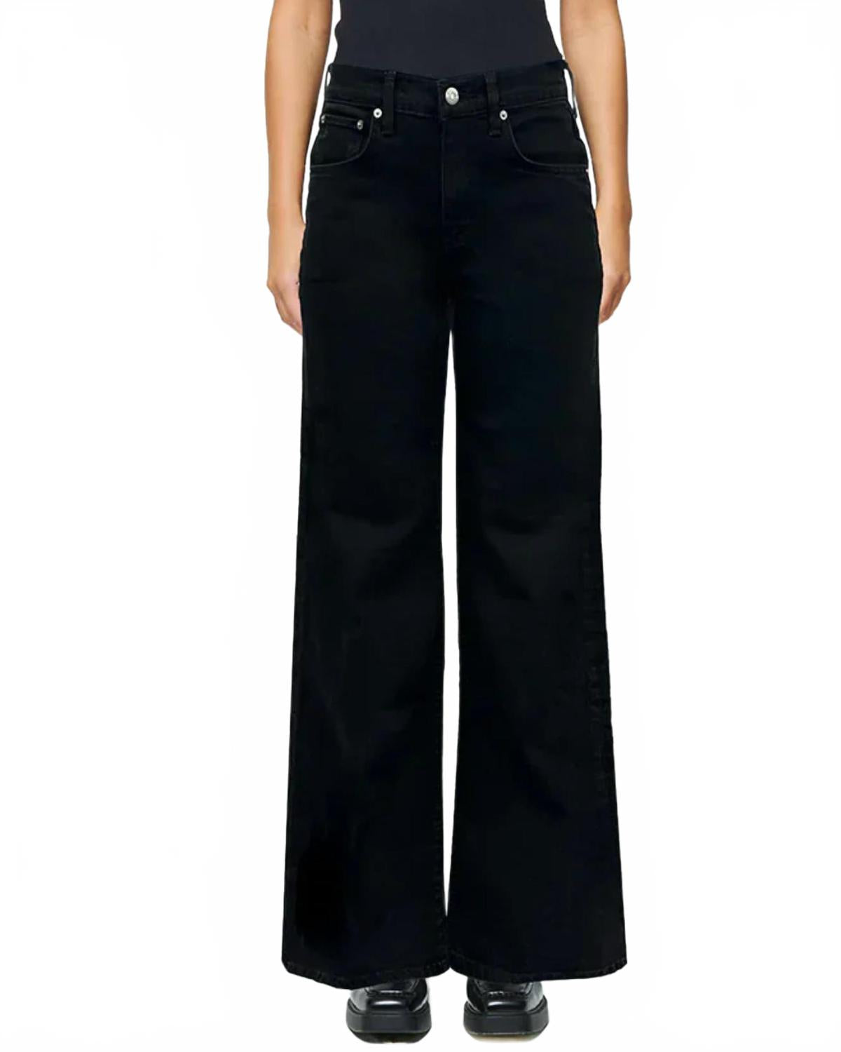 Romi French Wide Leg Pants In Onyx