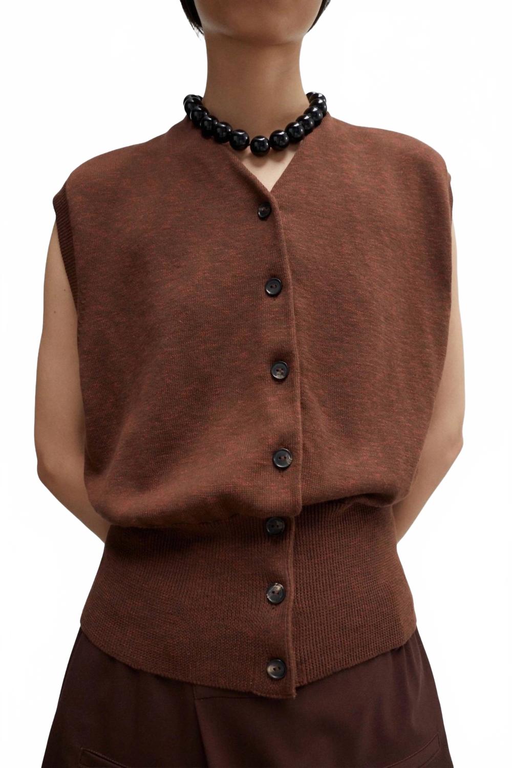 Flecked Cotton Waistcoat In Russet