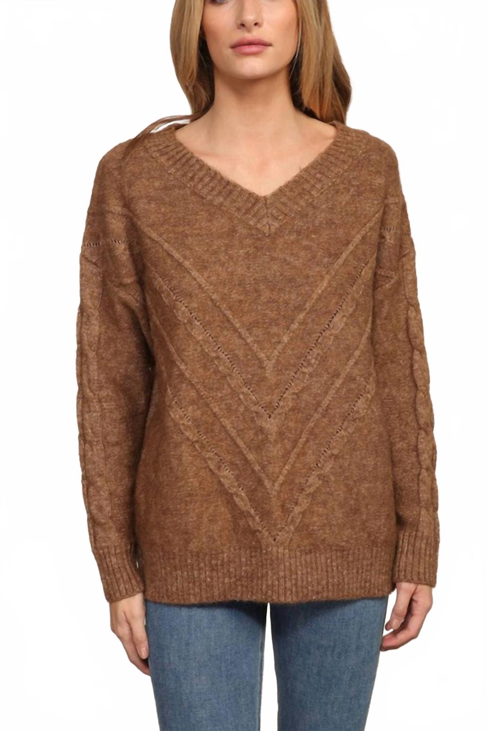 Chevron Detail Oversized Sweater In Brown