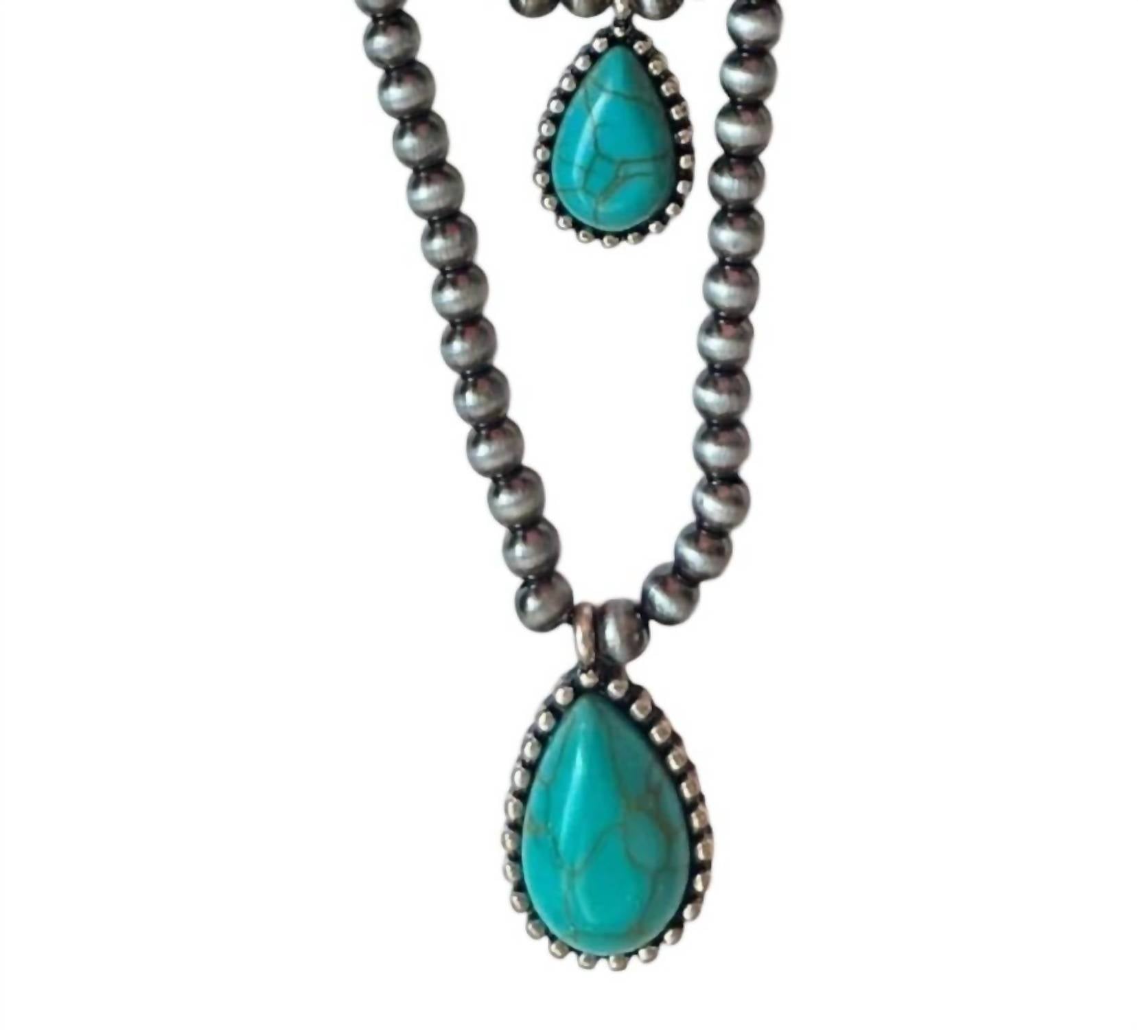 Women's Navajo Bead Teardrop Multi Layer Necklace In Turquoise