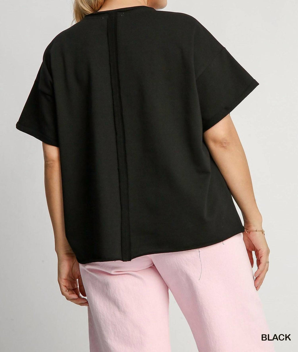French Terry Sequin Touch Down Top - Plus In Black