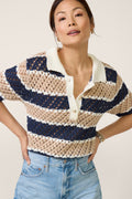 Women's Tatum Stripe Open Stitch Polo Sweater Top