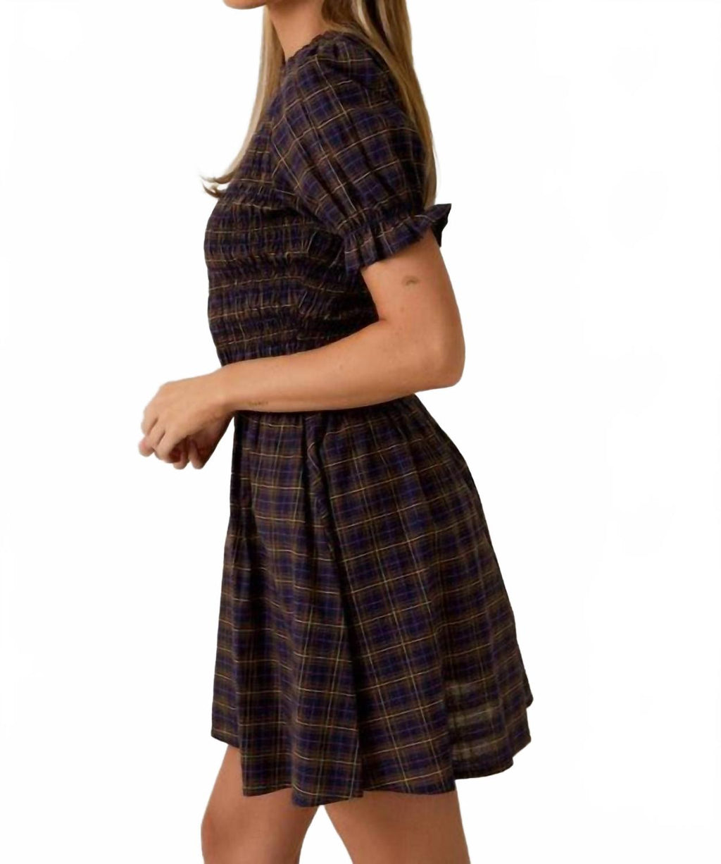 Mock Neck Smocked Mini Dress In Navy Multi