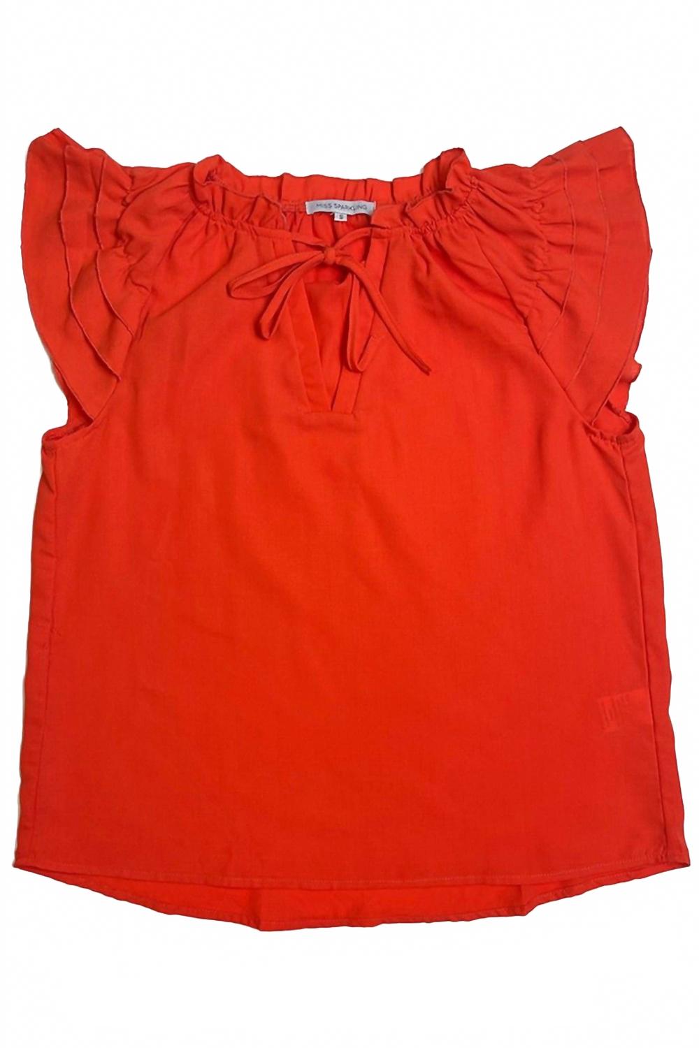 Boho Ruffled Sleeve Blouse In Red Orange