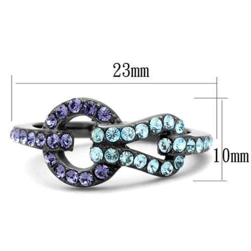 IP Light Black Stainless Steel Ring with Top Grade Crystal in Tanzanite