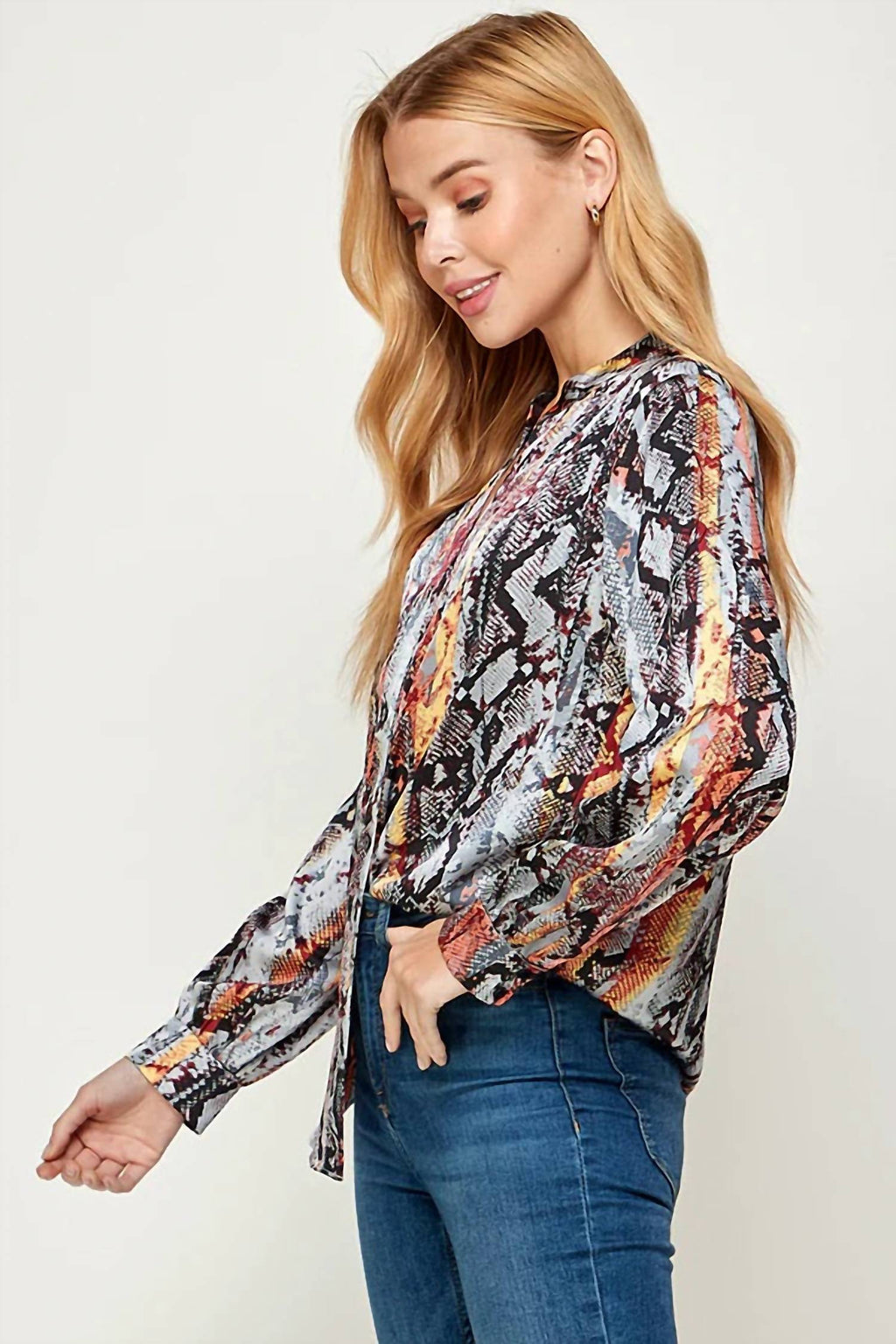 Snakeskin Print Long Sleeve Shirt In Blue Multi