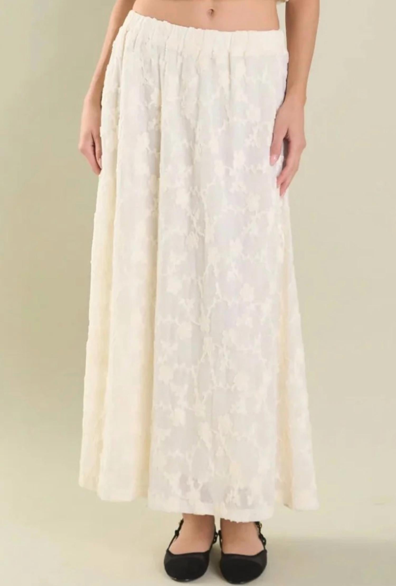 Floral Lace Maxi Skirt In Off White