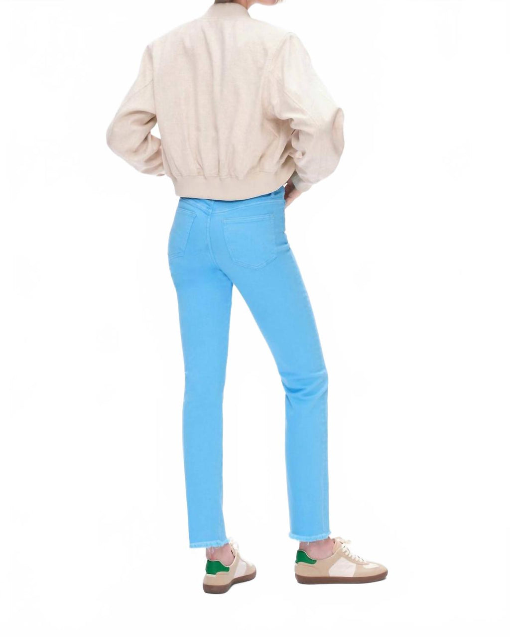 Mid Rise Slim Straight Pants In Sea Blue