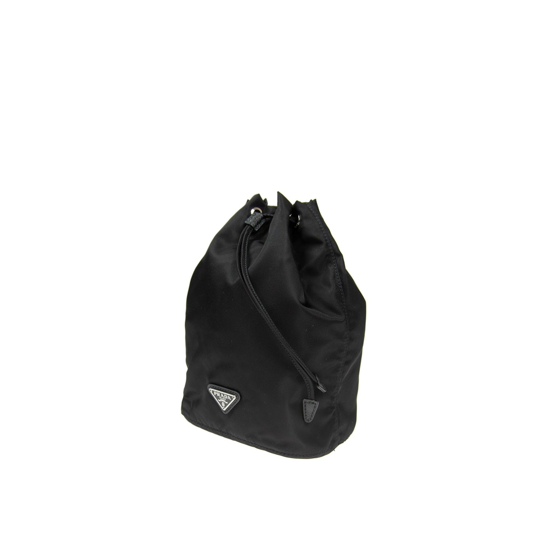 Prada Nylon And Leather Drawstring Pouch Women