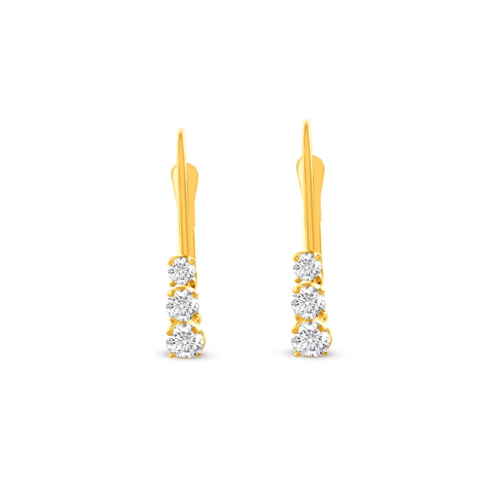 1/4Ct TW Three Stone Diamond Leverback Hoops Women's Earrings 14k Gold 1/2" Tall