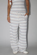 Stripe Knit Wide Leg Pants In Harbor Beige/ Blue