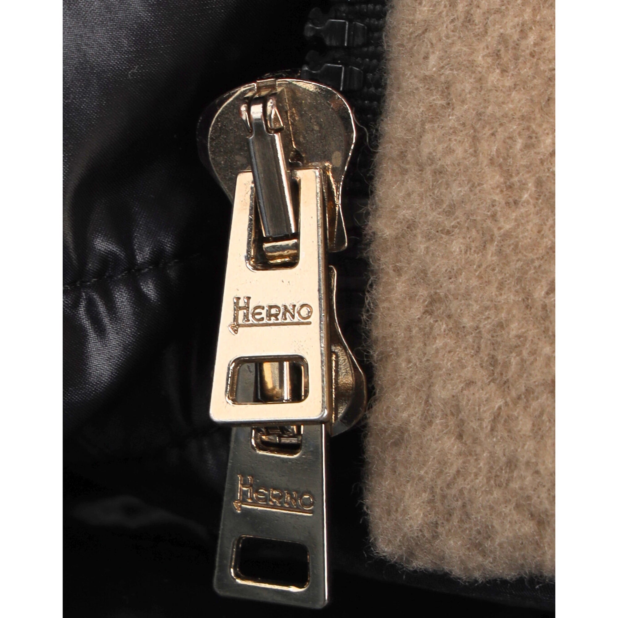 Herno Hooded Coat In Beige Virgin Wool