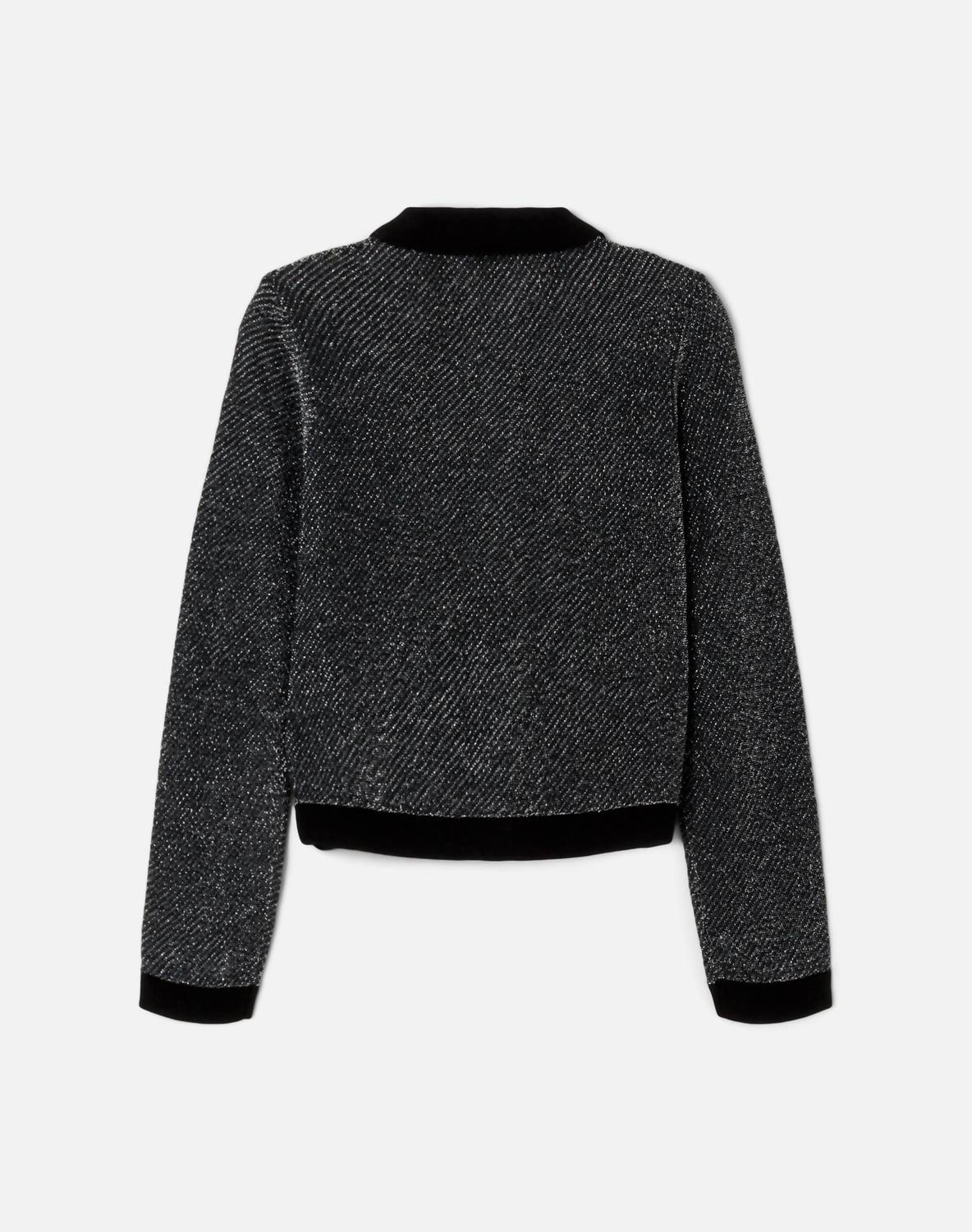 Lurex Polo Cardigan In Black/silver
