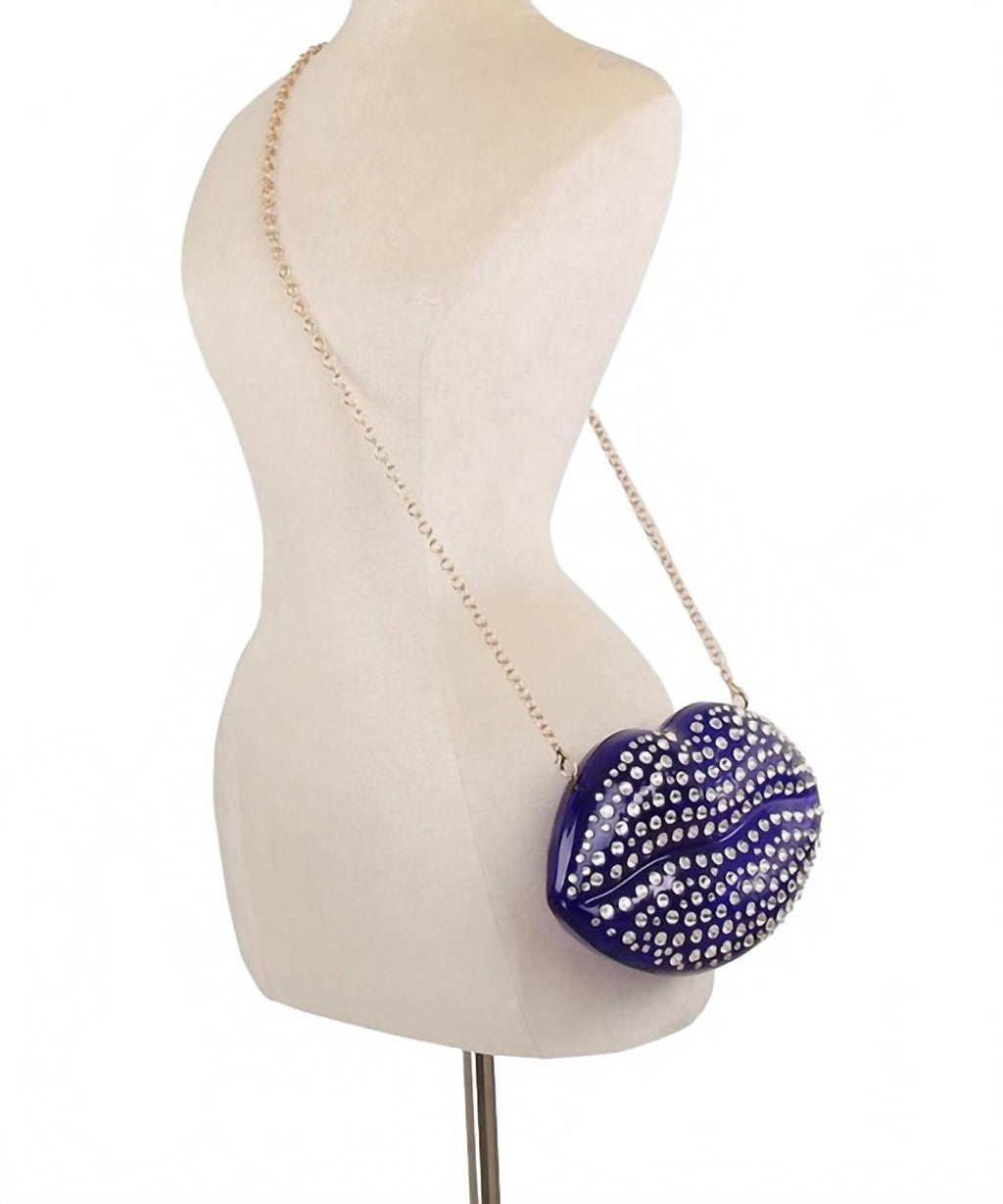 Women's Luxury Mouth Crystal Evening Crossbody Bag In Blue