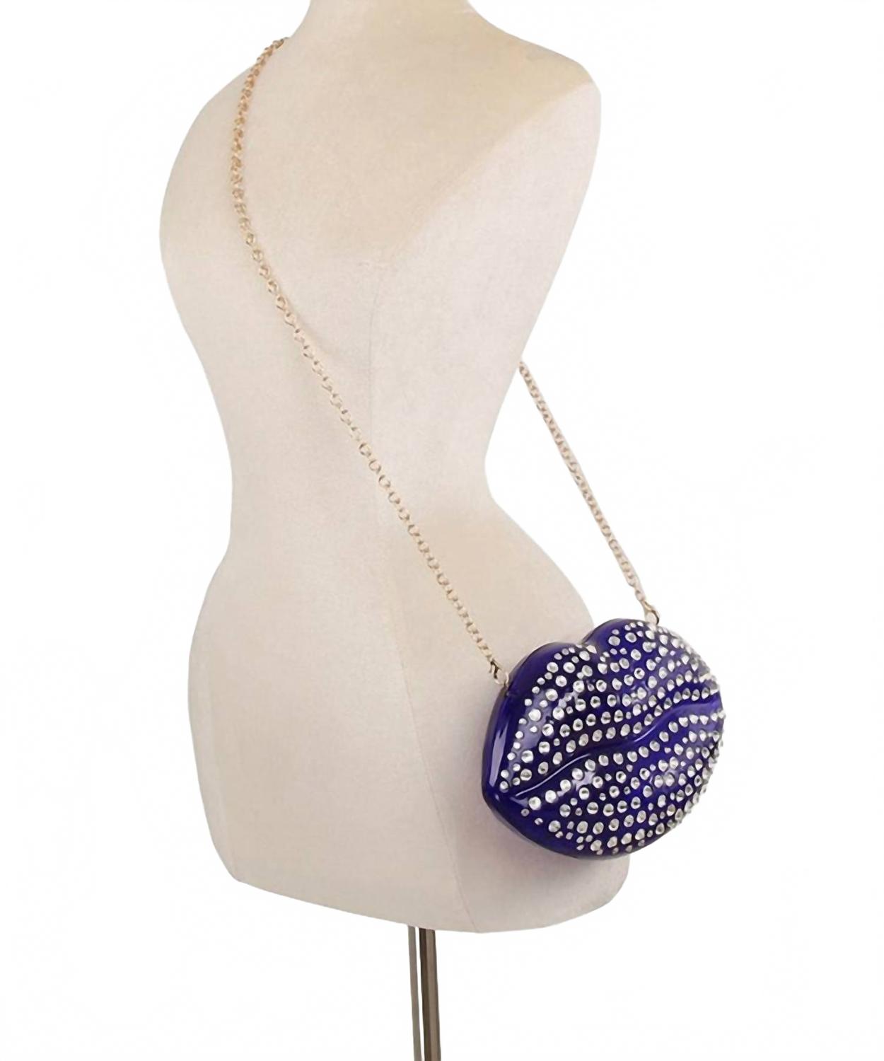 Women's Luxury Mouth Crystal Evening Crossbody Bag In Blue