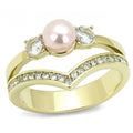 IP Gold(Ion Plating) Stainless Steel Ring with Synthetic Pearl in Rose