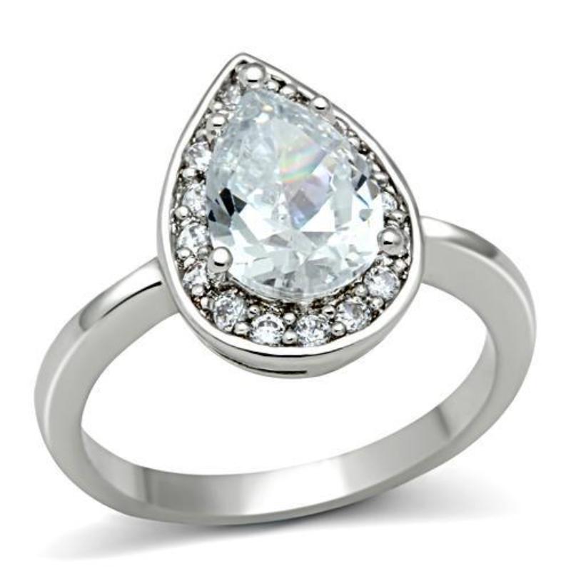 Rhodium Brass Ring with AAA Grade CZ in Clear