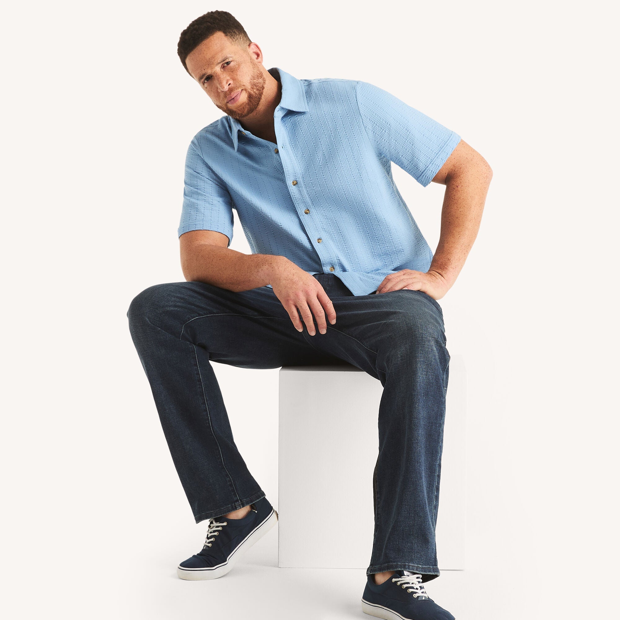 Nautica Big & Tall Classic Fit Seersucker Button-Front Polo