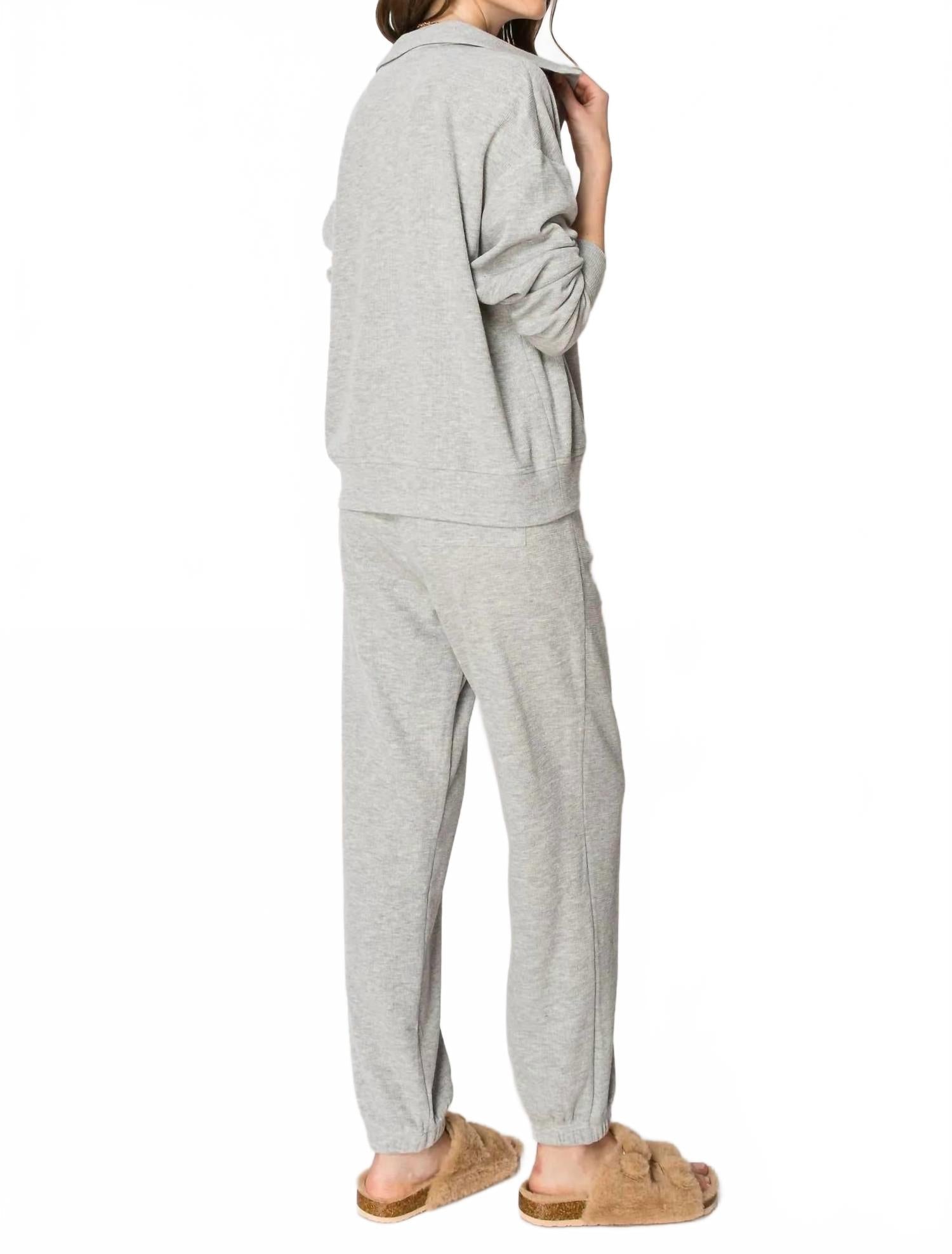 Waffle Knit Jogger Set In Grey
