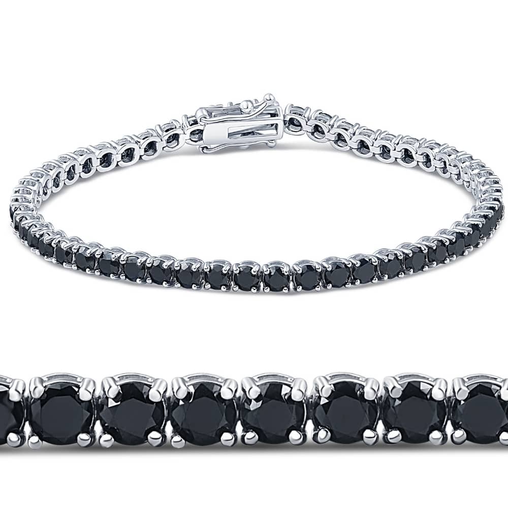 7 1/4 Ct Black Diamond Tennis Bracelet 14k White Gold 7"