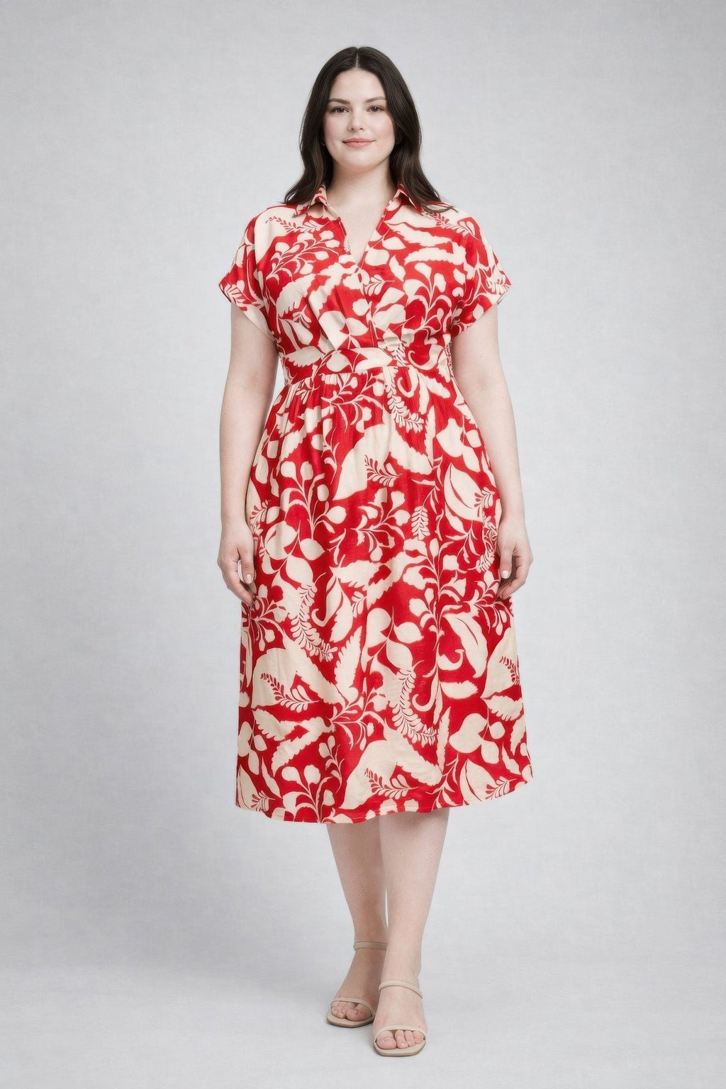 Floral Print Wrap Tie Midi Dress