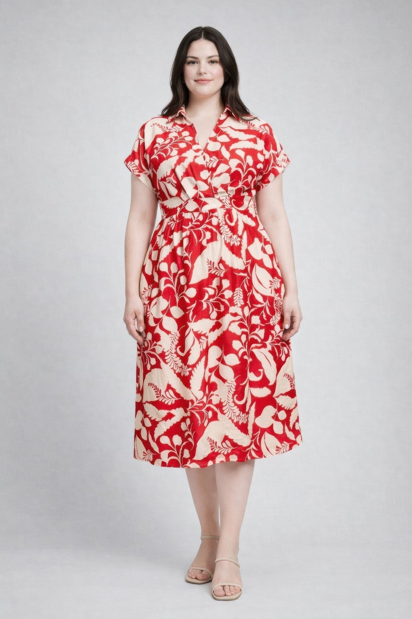 Floral Print Wrap Tie Midi Dress