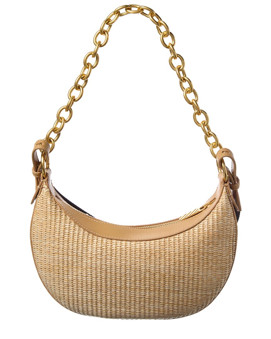 Off-White Hemisphere Straw & Leather Shoulder Bag