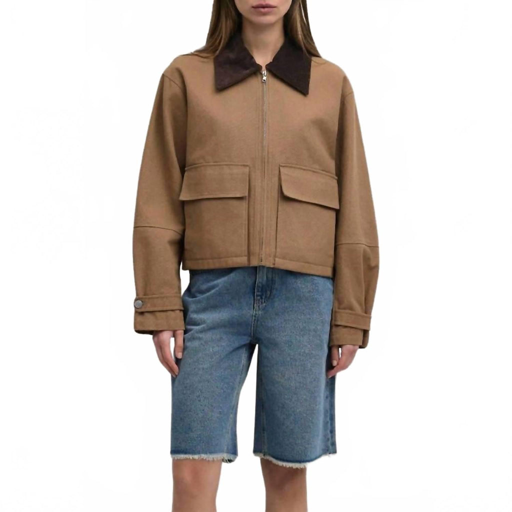 Uptown Cropped Utility Jacket In Brown